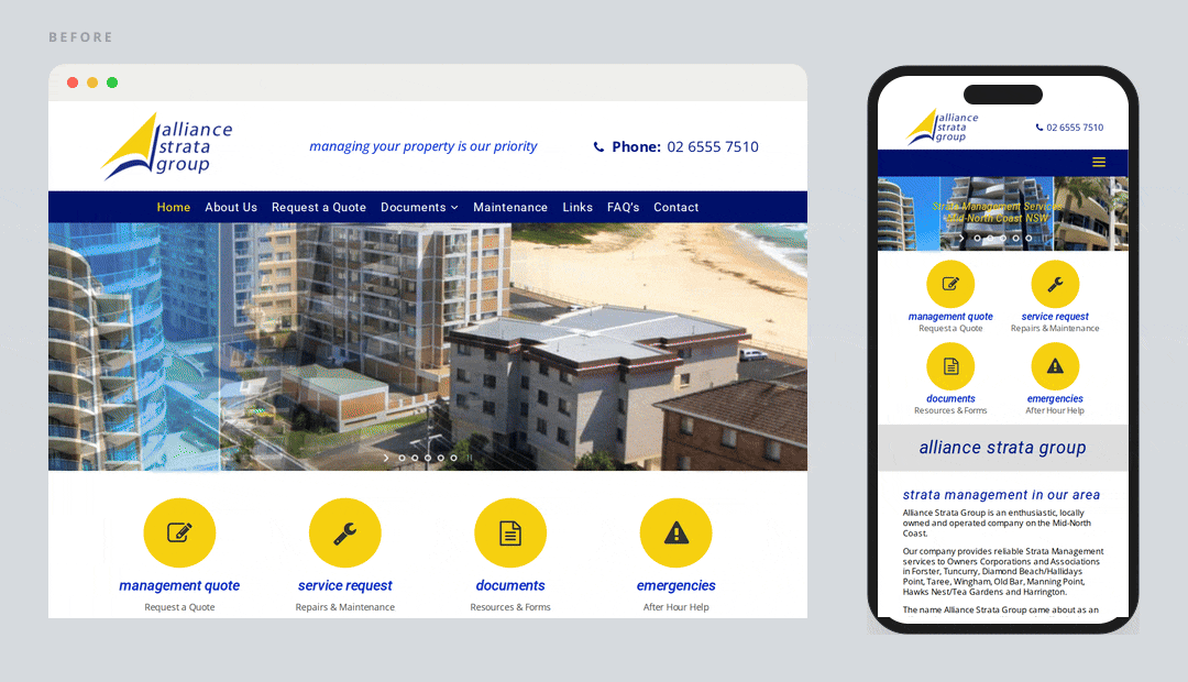 Alliance Strata Group website before revival
