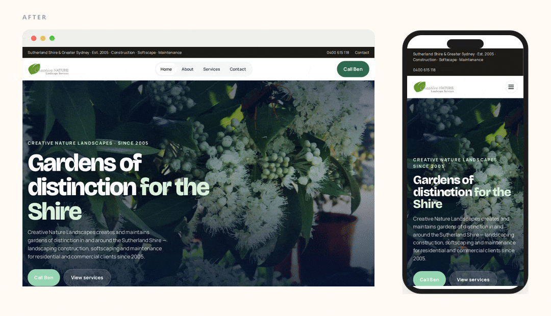 Creative Nature Landscapes website after revival