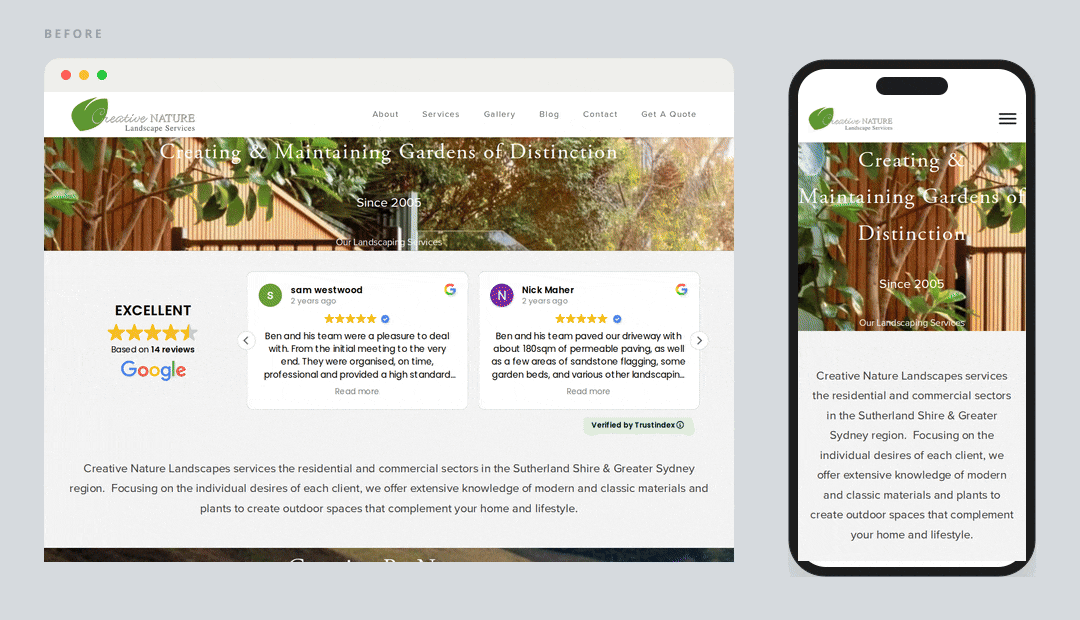 Creative Nature Landscapes website before revival